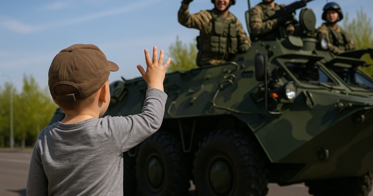 Астаналық баланың сарбаздарға қол бұлғаған видеосы желіні елжіретті (видео)