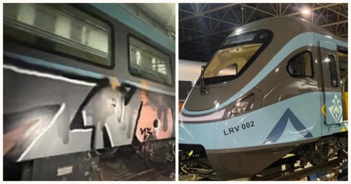 Астанада жаңа LRT вагондарына вандалдар шабуыл жасап, граффити салып кеткен