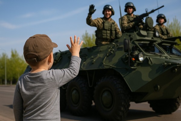 Астаналық баланың сарбаздарға қол бұлғаған видеосы желіні елжіретті (видео)