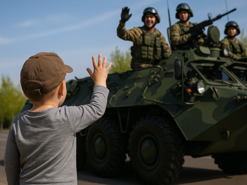 Астаналық баланың сарбаздарға қол бұлғаған видеосы желіні елжіретті (видео)